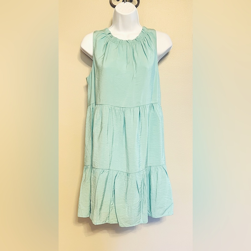 LOFT tiered swing babydoll dress, mint green, size XS